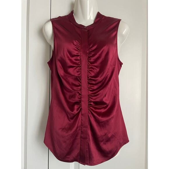 Theory Luxury Satin Ruched Fitted Sleeveless Button Down Top - Large - Picture 1 of 7